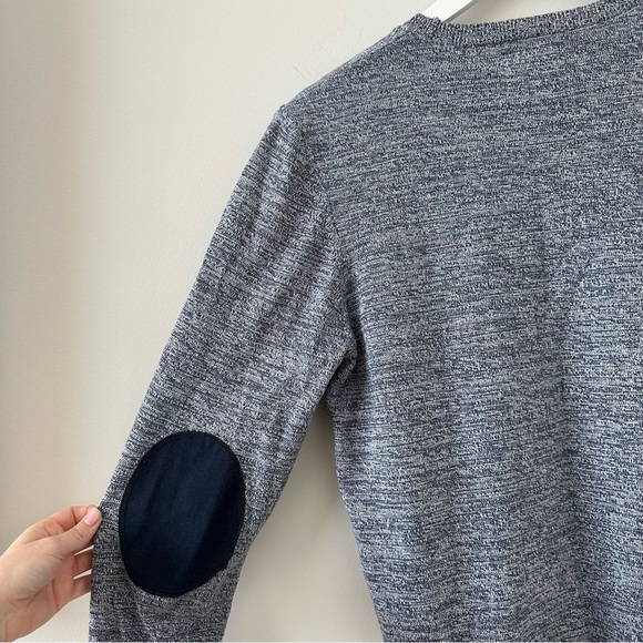 Topshop Topman Blue Heathered Elbow Patch Long Sleeve Shirt Sweater Crew Neck - Picture 11 of 14
